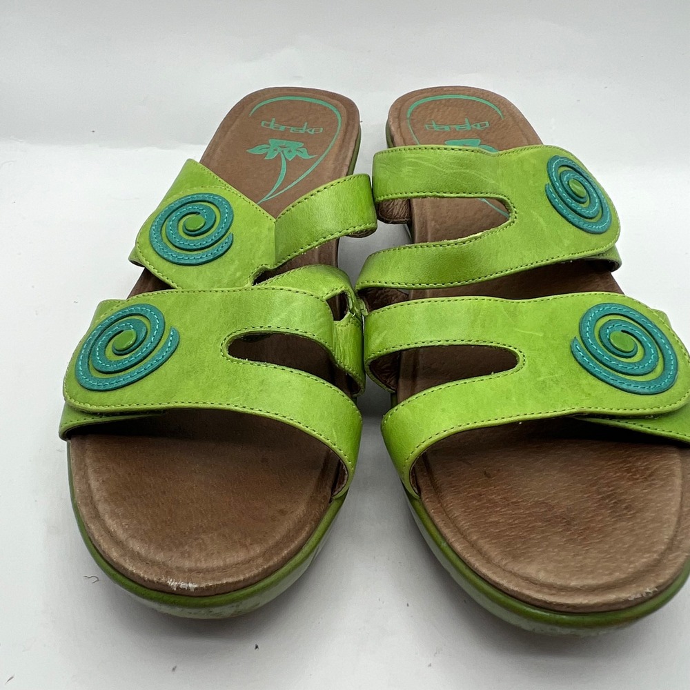 Dansko Dixie Lime Green Leather Spiral Wedge Slide Sandals Womens eu 41 US 10.5